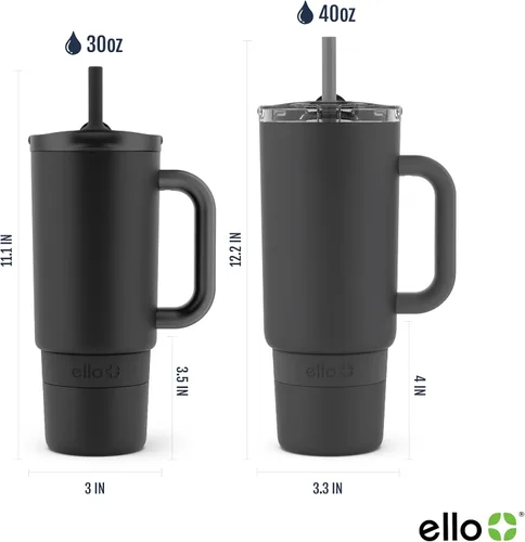 Vista 4 de Ello Port Taza de 30 oz con asa de transporte y mango integrado Botella de agua reutilizable de acero inoxidable con aislamiento al vacío