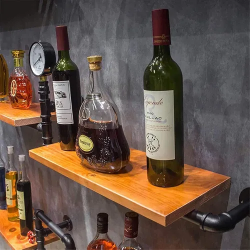 Vista 3 de Wall Mounted Wine Rack for Home Restaurant Bars, Metal Wine Rack Retro Industrial Wind Wall Decoration Wine Rack Bar Wall Hanging Wooden Wrought