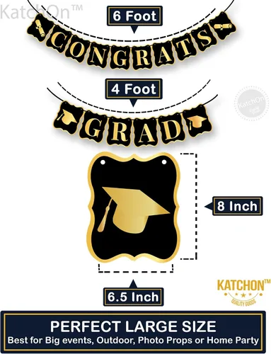 Vista 2 de KatchOn, Decoraciones de fiesta de graduación negras y doradas 2026 – Paquete de 13 Remolinos colgantes de graduación para fiesta de graduación