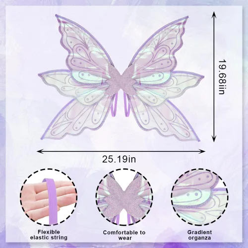 Vista 2 de ALIBBON Fairy Wings Transparent Fairy Wings Costume for Kids Boys Girls, Glitter Butterfly Wings Dress Up Accessories
