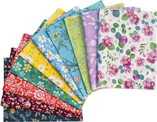Vista 13 de Paquetes de tela de algodón acolchado de 18 x 22 pulgadas para coser, 10 unidades de flores blancas y negras Floral blanco y negro