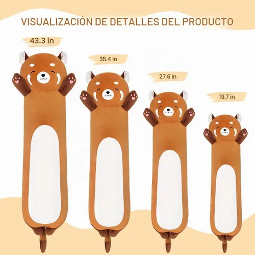 Vista 3 de Almohada larga de peluche con panda rojo, juguete suave de peluche de 19 pulgadas, lindo cojín para dormir, naranja