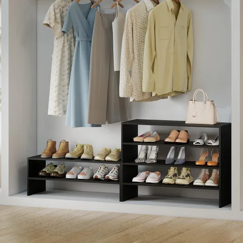 Vista 9 de COSTWAY Zapatero de 6 niveles, estante organizador de zapatos extra ancho con diseño apilable, soporte de almacenamiento de zapatos ajustable