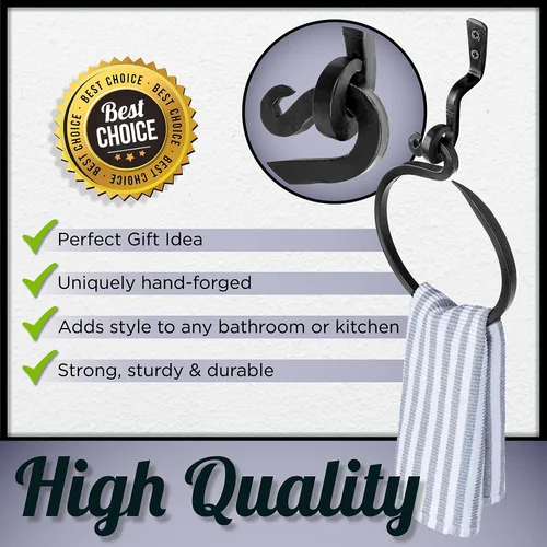 Vista 10 de Anillo de toalla de hierro forjado: un toque de encanto artesanal a tu cocina o baño con nuestro toallero hecho a mano. Fabricado por herreros, este