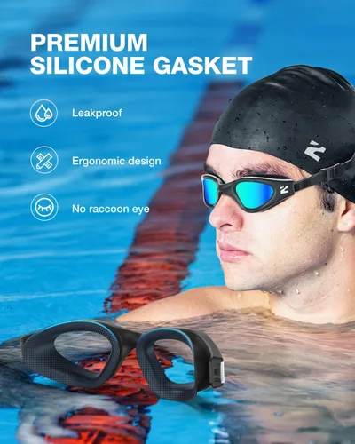 Vista 3 de ZIONOR Gafas de natación para adultos, G1 Air con protección UV antivaho y a prueba de fugas, ajuste cómodo para adultos, hombres y mujeres, incluye