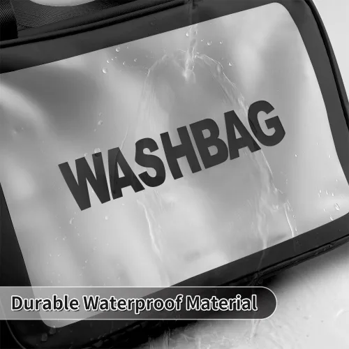 Vista 4 de Bolsa de lavado para mujeres y hombres, bolsa de aseo de viaje de gran capacidad con ventana translúcida mate y bolsillos húmedos/secos, organizador
