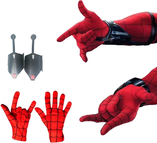 Vista 4 de Spider-man Web Shooters para niños superhéroe Web Shooters Cosplay Launcher Bracers Toy incluye guantes