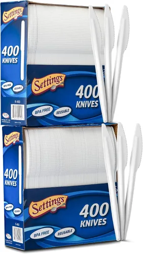Vista 5 de Settings - Cubertería desechable (400 piezas) BPA-free blades cut meats & desserts cleanly without snapping; great for parties, weddings, catering