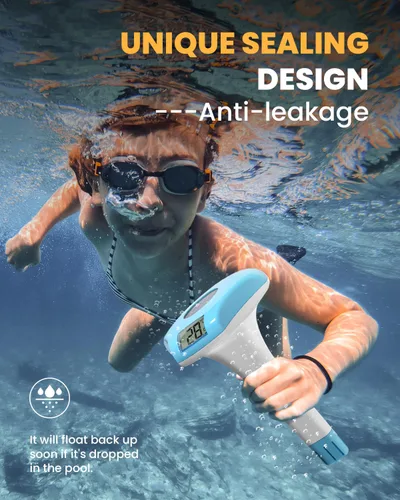 Vista 5 de BALDR Termómetro flotante para piscina, termómetro de piscina con energía solar, fácil de leer/usar