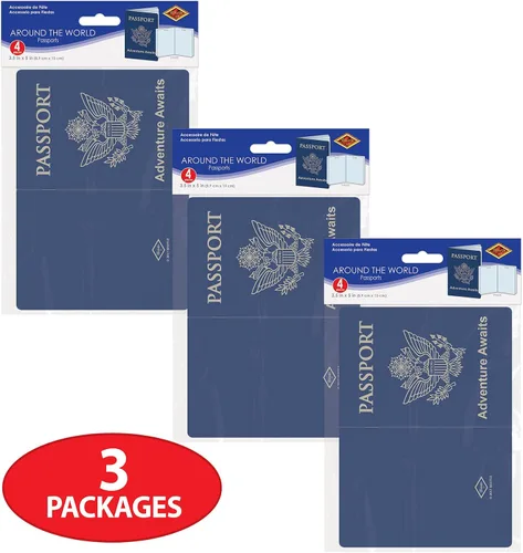 Vista 6 de Beistle Pasaportes falsos de 12 piezas para todo el mundo, suministros de fiesta temática de viaje, fabricados en Estados Unidos desde 1900