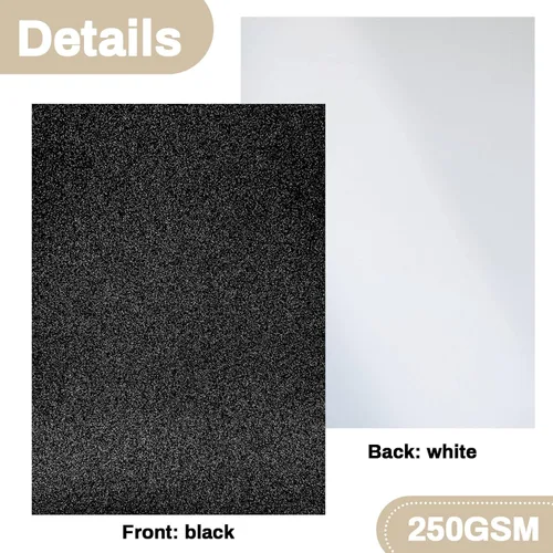 Vista 3 de Papel de cartulina con purpurina negra de Sukh - Cartulina con purpurina para manualidades A4 gruesa, colores para Halloween, Navidad, San Valentín