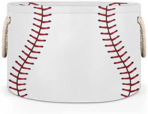 Vista 2 de Cesta de almacenamiento redonda grande de béisbol, canasta de almacenamiento circular plegable para béisbol, con asa para niños, manta de juguetes