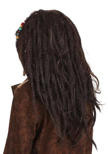 Vista 6 de FUN Costumes Peluca realista de capitán Jack pirata para niños Pelucas de rastas de pelo sintético Peluca de piratas caribeños bandana y cuentas ST