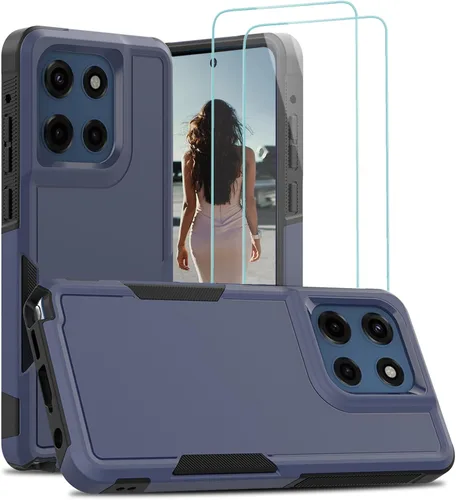 Vista 63 de Jeylly para Moto G Stylus 5G 2021 Funda con [2 Pack] Protector de Pantalla de Vidrio Templado, Protección Grado Militar Anti-Arañazos, Funda A