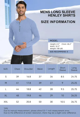 Vista 6 de YTD - Camiseta de manga larga Henley básica ajustada para hombre, estilo casual