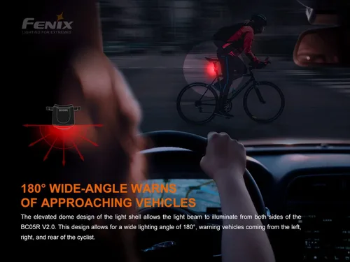 Vista 4 de Fenix BC05R V2 USB-C - Luz trasera roja para bicicleta con cable de carga EdisonBright tipo C