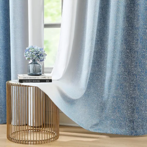 Vista 2 de Cortinas Completamente Opacas Azul Degradado de 63 pulgadas de Largo para Sala de Estar y Dormitorio, Cortinas con Aislamiento Térmico para Navidad