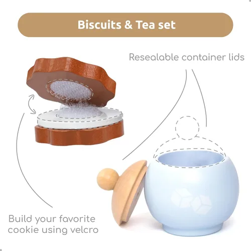Vista 4 de UMU® Juego de Té de Madera para Niños – Juguete de Fiesta de Té de Juego Simulado con Tazas Coloridas, Bolsitas de Té, Rodajas de Limón y Más