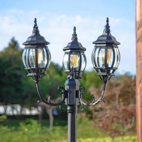 Vista 9 de LUTEC Lámpara de poste LED para exteriores con triple cabezal, luces de calle vintage cableadas para césped, patio, camino, jardín, poste de luz