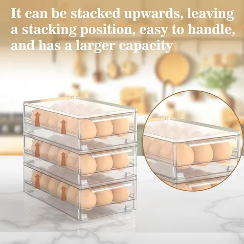 Vista 5 de Organizador de cajones de huevos para nevera, soporte transparente para 18 huevos con patas antideslizantes Fits all standard refrigerators