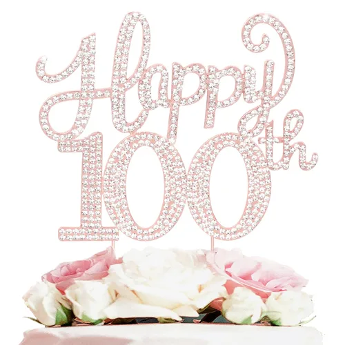 Vista 65 de LASKYER Decoración de feliz cumpleaños número 10, decoración de pastel de diamantes de imitación dorados de 10º cumpleaños – Letrero de metal