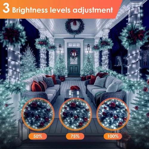 Vista 4 de Luces de Navidad 600 LED de 196 pies, IP67 impermeables, luces para árbol de Navidad con 8 modos, tira de luces para exteriores con temporizadores