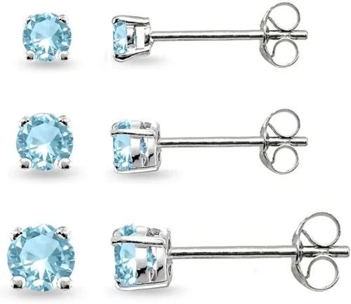 Vista 6 de Aretes de tuerca para mujer, aretes de piedra natal, piedra preciosa genuina o sintética, juego de aretes redondos de 0.118 a 0.197 pulgadas, juego