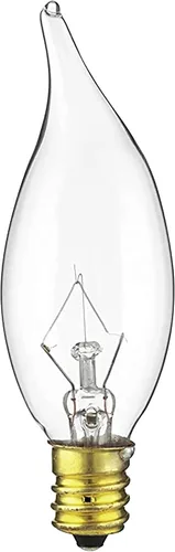 Vista 3 de Sunlite 15CFC/25 Bombilla Incandescente de 15 Vatios, Base de Candelabro, Pequeña Bombilla de Araña, Punta de Llama, Transparente