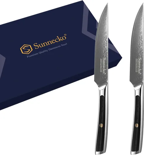 Vista 7 de Sunnecko Cuchillo para Carne de Cocina de 5 Pulgadas, Cuchillo para Carne de Damasco VG-10, Acero Japonés, Cuchillos de Carne No Dentados de Espiga