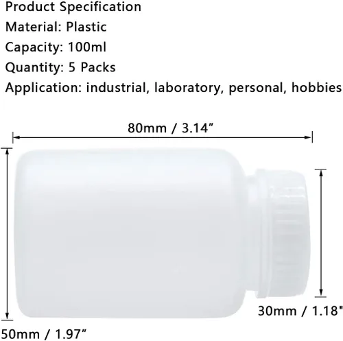 Vista 2 de Sscon Botellas de reactivo de laboratorio de boca ancha de plástico de 3.4 fl oz, botellas de sellado de muestras (blanco) Sealing Bottles(White)