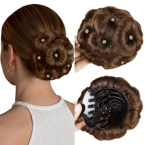 Vista 9 de HANNE Extensiones de cabello sintético para mujer, moño falso, extensiones