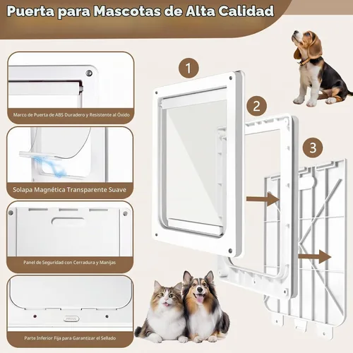 Vista 2 de Puerta de plástico para perro que nunca se oxida con solapa magnética transparente suave y panel de cierre a presión, puerta de mascotas con bloqueo