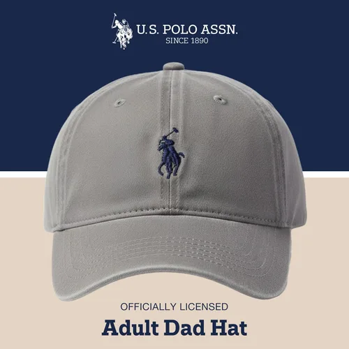 Vista 2 de U.S. Polo Assn. Gorra de béisbol, sombrero ajustable de papá 100% algodón con pequeño logo de pony Gris