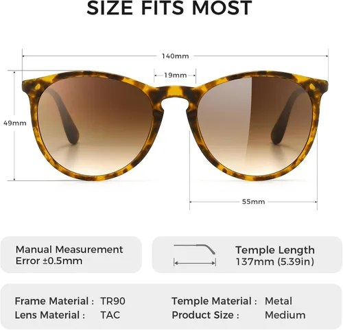 Vista 5 de SUNGAIT Gafas de sol redondas vintage prémium para mujeres y hombres Gradiente ámbar/marrón