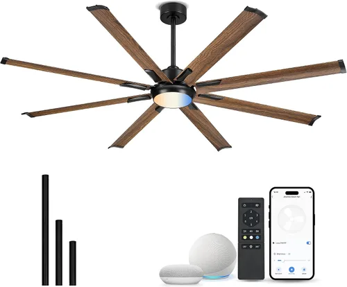 Vista 14 de Ventilador de techo industrial de 72 pulgadas sin luz, modelo negro mate para exteriores para áreas cubiertas, 8 cuchillas de aluminio, flujo