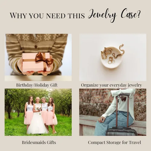 Vista 9 de YSM Designs Caja organizadora de joyas de viaje, joyero de viaje, pequeño joyero para mujer, estuche de viaje de joyería, caja organizadora