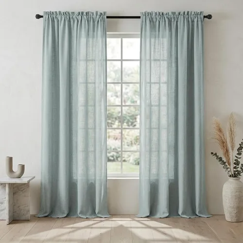 Vista 59 de Mrs.Naturall - Cortinas transparentes con bolsillo para barra de 36x63 pulgadas de lino mezclado negro