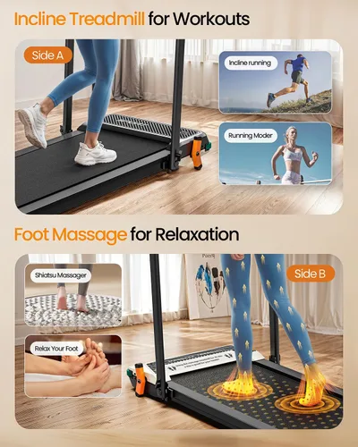 Vista 4 de FUNRAY Versatile Walking Pad Treadmill with Incline - Dual-Sided Under Desk Treadmill with Foot Massage,2 in 1 Walking Pad for Home/Office, Portable