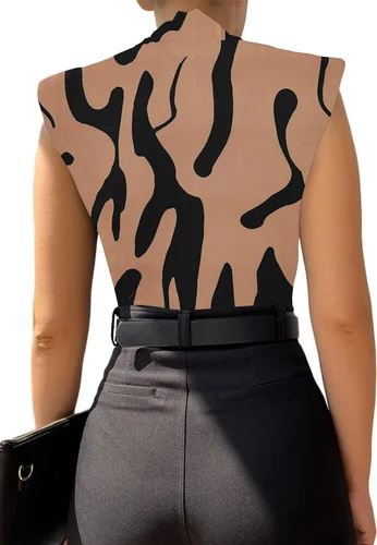 Vista 95 de LYANER Leotardo sin mangas fruncido con cuello en V para mujer