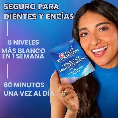 Vista 2 de Crest 3D Whitestrips, Transformación de Sonrisa de 1 Semana, Tiras Blanqueadoras 3D White, Kit de Tiras Blanqueadoras de Dientes, 14 Tratamientos