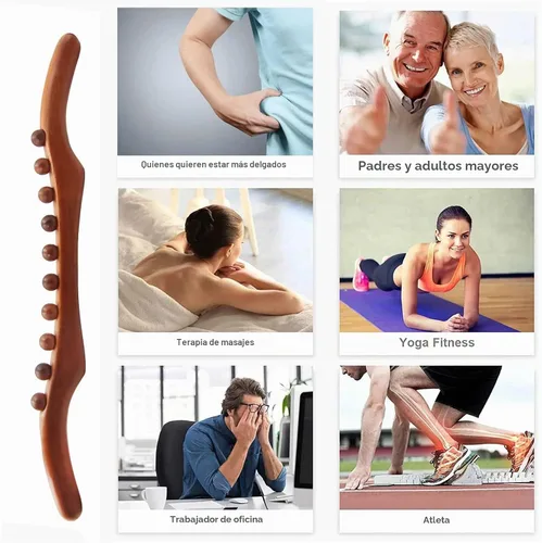 Vista 6 de Herramientas de masaje de terapia de madera, masajeador de drenaje linfático de 21 pulgadas, palo de masaje de mano y herramientas de terapia