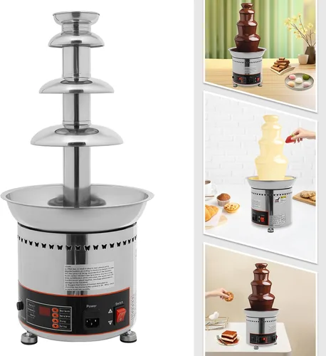 Vista 8 de Fuente de fondue de chocolate de 4 niveles, calentador eléctrico de acero inoxidable para derretir chocolate, máquina de fusión calentada, capacidad