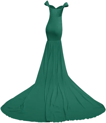 Vista 4 de Vestido de maternidad con hombros descubiertos para mujer, vestido de gasa de sirena, maxi vestido de fotografía para sesión de fotos, baby shower