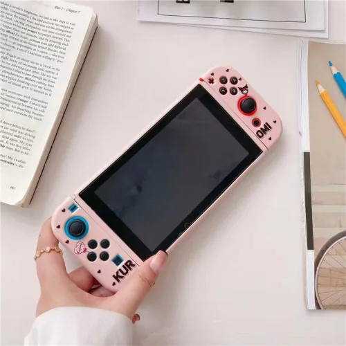 Vista 4 de ENFILY Cute Kuromi Case Compatible with Nintendo Switch Dockable Case Cover Ergonomic Soft TPU Grip Case for Joycon Sparkle Skin Set
