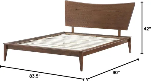 Vista 3 de Marco de cama de plataforma, tamaño King, madera, nogal marrón, contemporáneo moderno, dormitorio principal suite de invitados