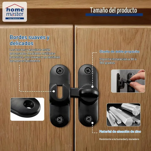 Vista 2 de HOME MASTER HARDWARE Cerradura de puerta de granero abatible de 90/180 grados, pestillos de puerta sólidos gruesos, pestillo de puerta corredera