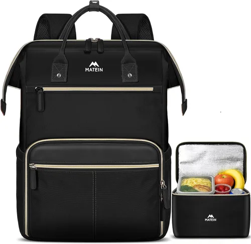 Vista 8 de MATEIN - Mochila de almuerzo de 15.6 pulgadas, bolsa negra para laptop con Negro