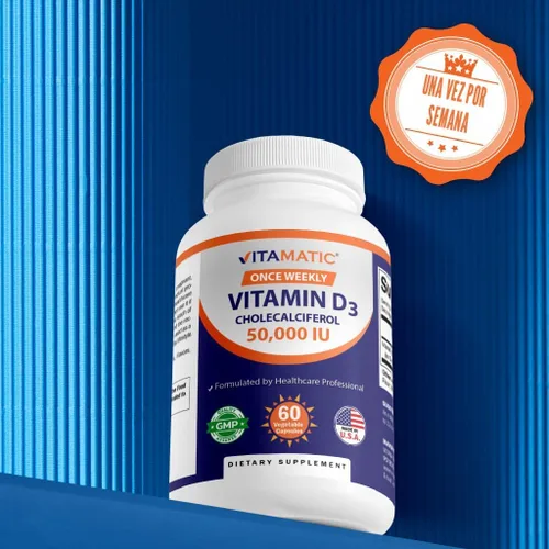 Vista 7 de Vitamatic 3 Pack Vitamina D3 50,000 UI (como colecalciferol), Dosis Semanal Única, 1250 mcg, 60 cápsulas vegetarianas Suministro para 1 año, Fórmula