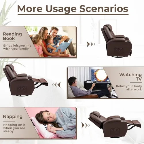 Vista 7 de Furniwell Rocker - Silla reclinable con masaje para ancianos, sofá mecedora ajustable de cuero giratorio de 360° para sala de estar con control