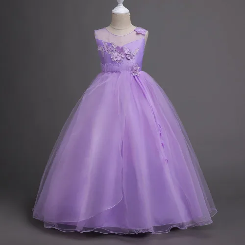 Vista 2 de Vestido formal de tul de encaje para niña de flores, vestido largo de princesa, baile, boda, dama de honor, noche